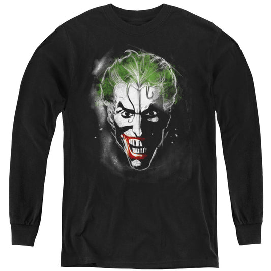 Batman Face Of Madness Long Sleeve Kids Youth T Shirt Black