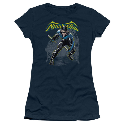 Batman Nightwing Junior Sheer Cap Sleeve Womens T Shirt Navy Blue