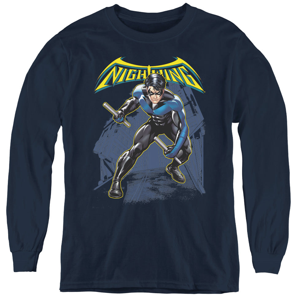 Batman Nightwing Long Sleeve Kids Youth T Shirt Navy Blue
