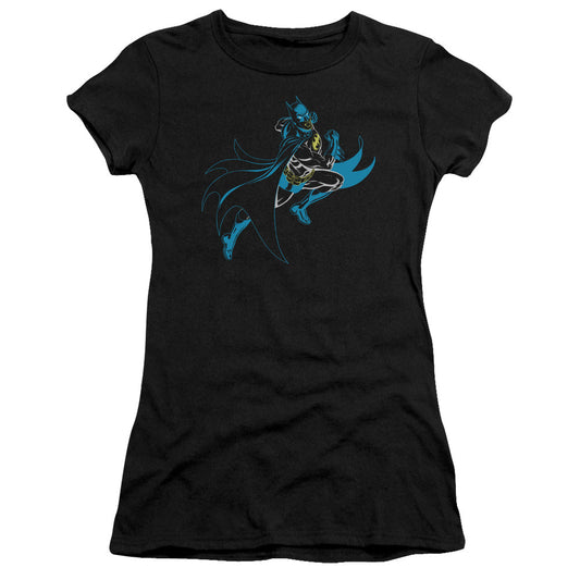 Batman Neon Batman Junior Sheer Cap Sleeve Womens T Shirt Black
