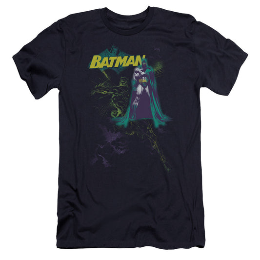 Batman Bat Spray Premium Bella Canvas Slim Fit Mens T Shirt Navy Blue