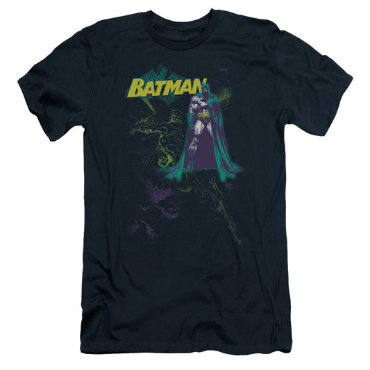 Batman Bat Spray Slim Fit Mens T Shirt Navy Blue