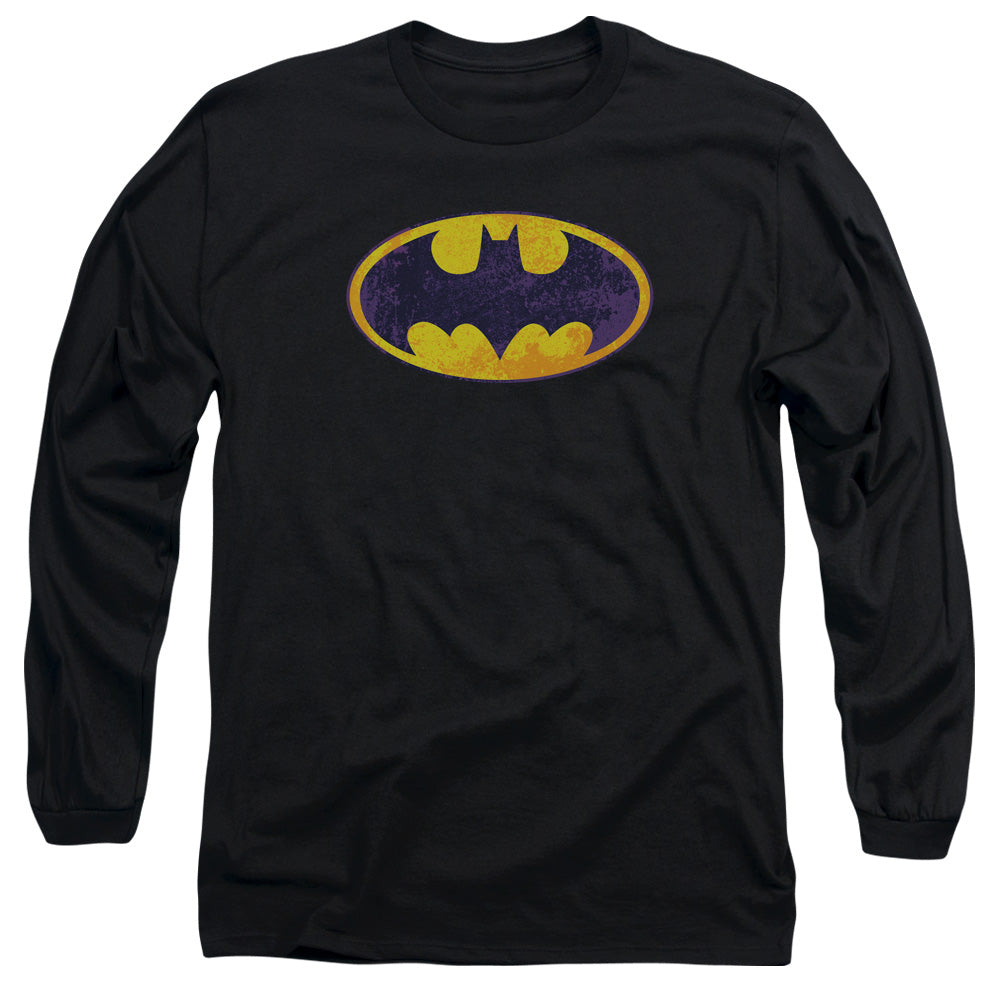 Batman Bm Neon Distress Logo Mens Long Sleeve Shirt Black