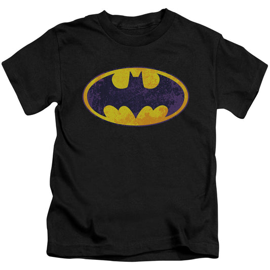Batman Bm Neon Distress Logo Juvenile Kids Youth T Shirt Black