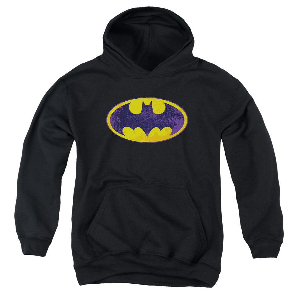 Batman Bm Neon Distress Logo Kids Youth Hoodie Black