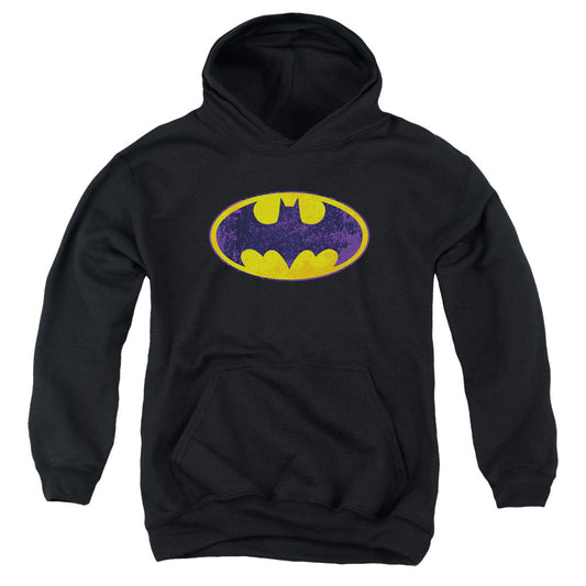 Batman Bm Neon Distress Logo Kids Youth Hoodie Black
