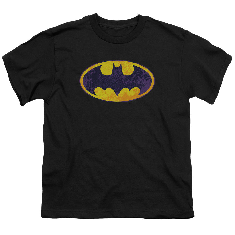 Batman Bm Neon Distress Logo Kids Youth T Shirt Black