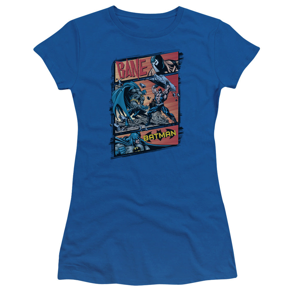 Batman Epic Batle Junior Sheer Cap Sleeve Womens T Shirt Royal Blue