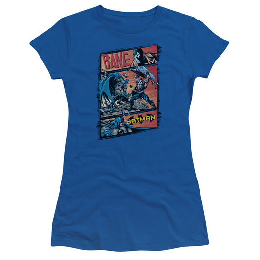 Batman Epic Batle Junior Sheer Cap Sleeve Womens T Shirt Royal Blue