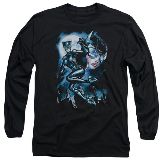 Batman Moonlight Cat Mens Long Sleeve Shirt Black