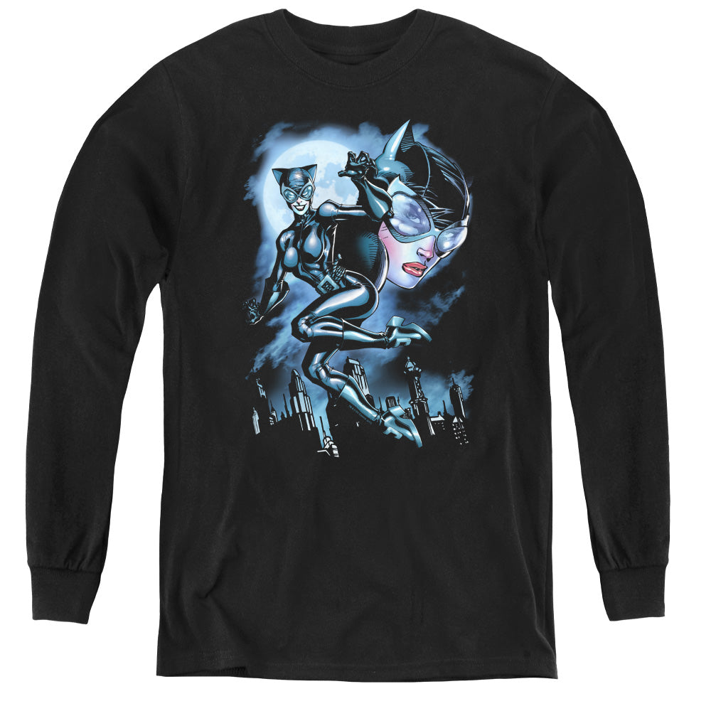 Batman Moonlight Cat Long Sleeve Kids Youth T Shirt Black