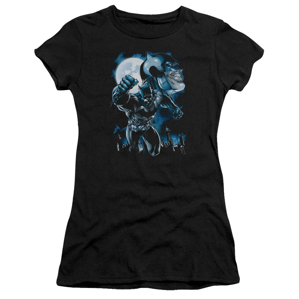 Batman Moonlight Bat Junior Sheer Cap Sleeve Womens T Shirt Black
