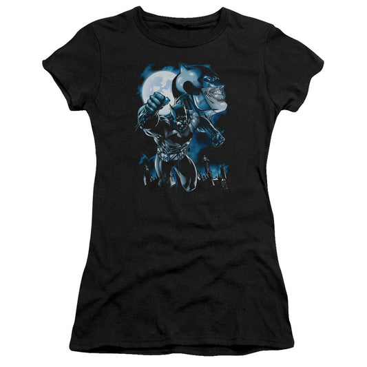 Batman Moonlight Bat Junior Sheer Cap Sleeve Womens T Shirt Black