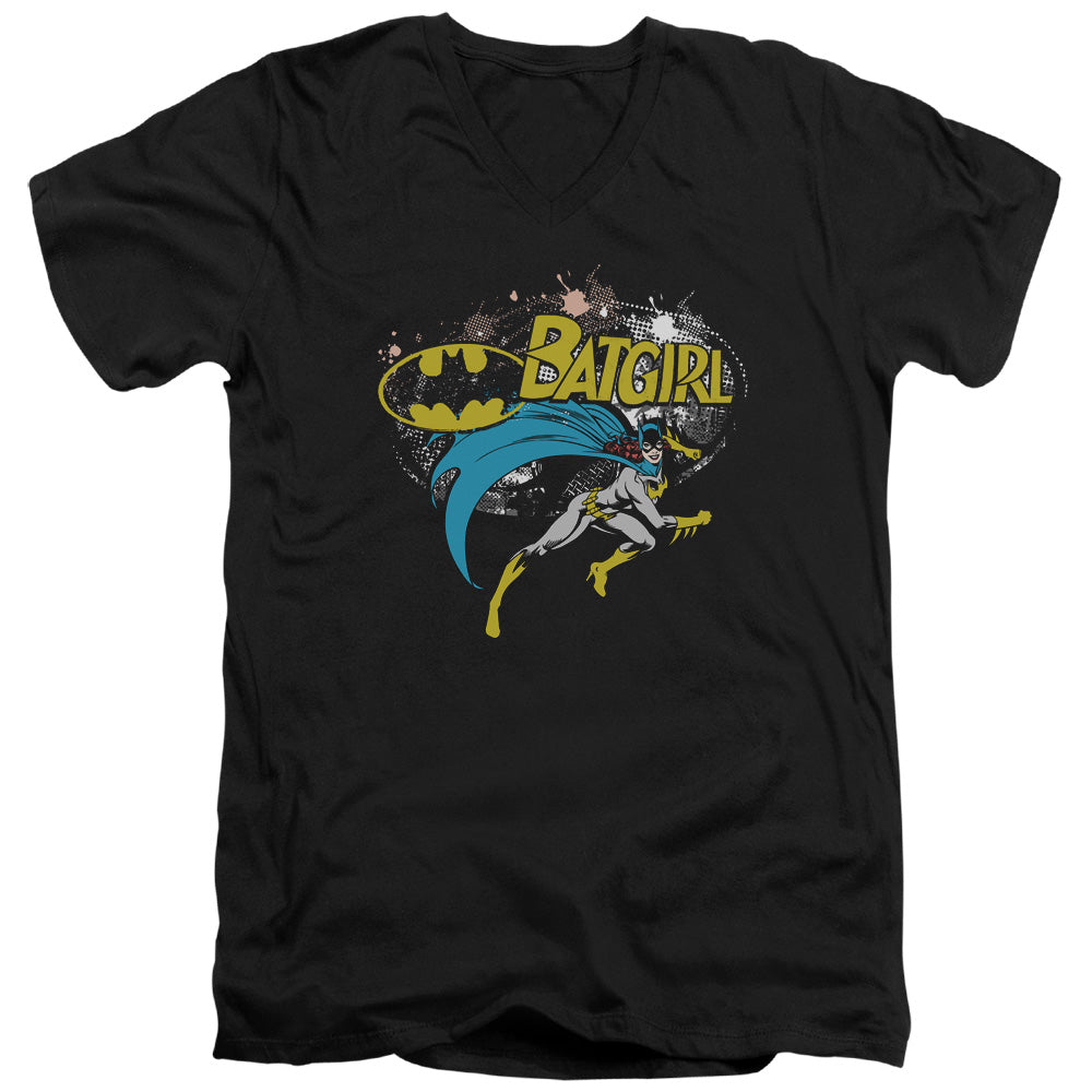 Batman Batgirl Halftone Mens Slim Fit V Neck T Shirt Black