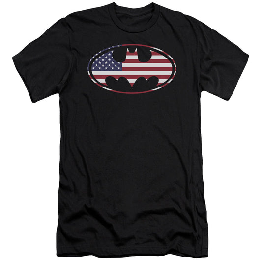 Batman American Flag Oval Slim Fit Mens T Shirt Black