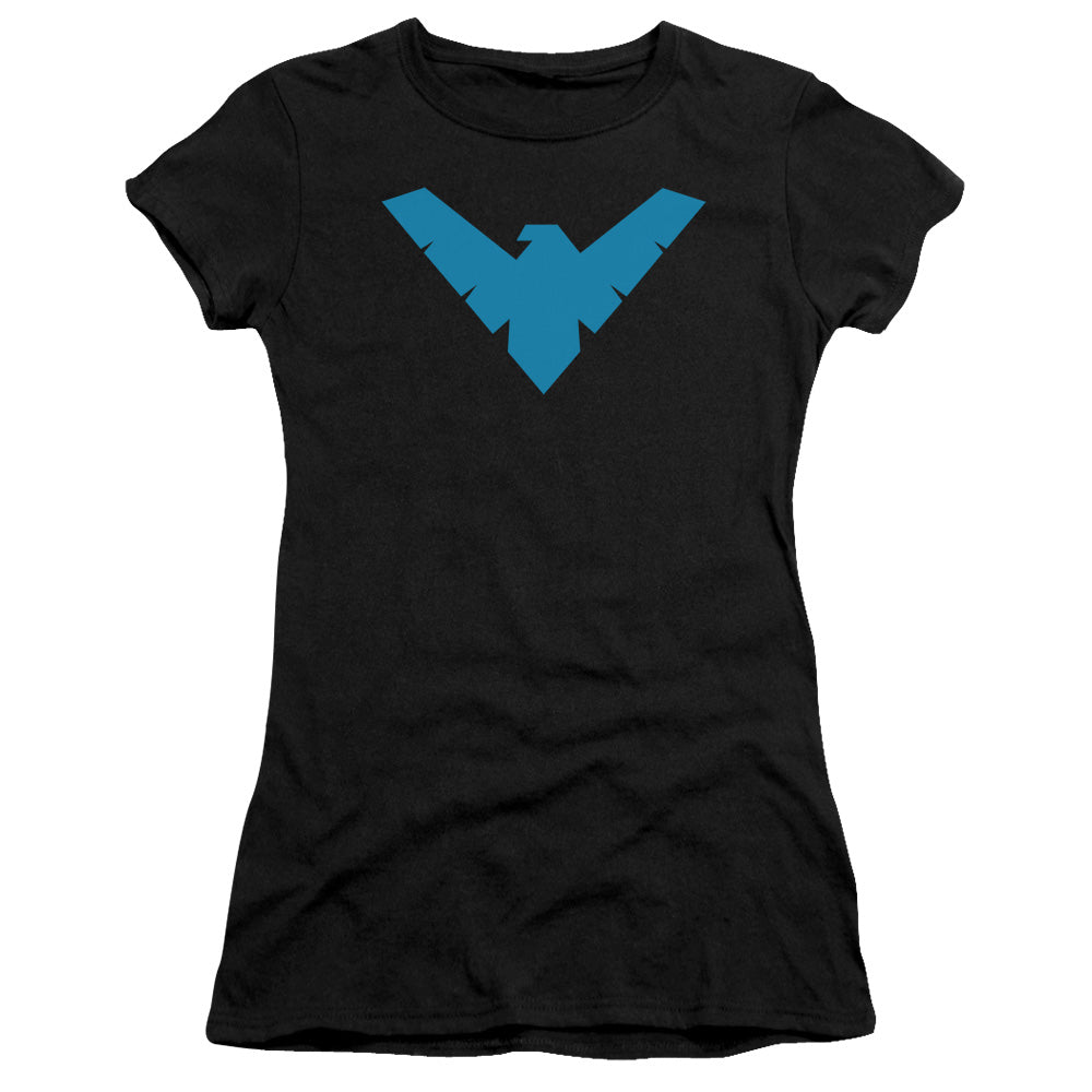 Batman Nightwing Symbol Junior Sheer Cap Sleeve Womens T Shirt Black