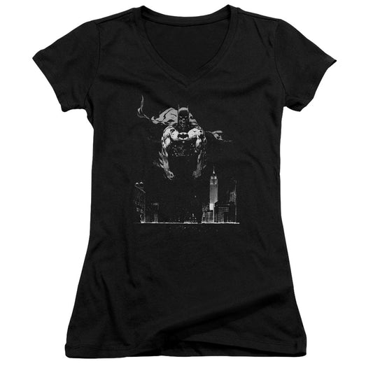 Batman Dirty City Junior Sheer Cap Sleeve V Neck Womens T Shirt Black