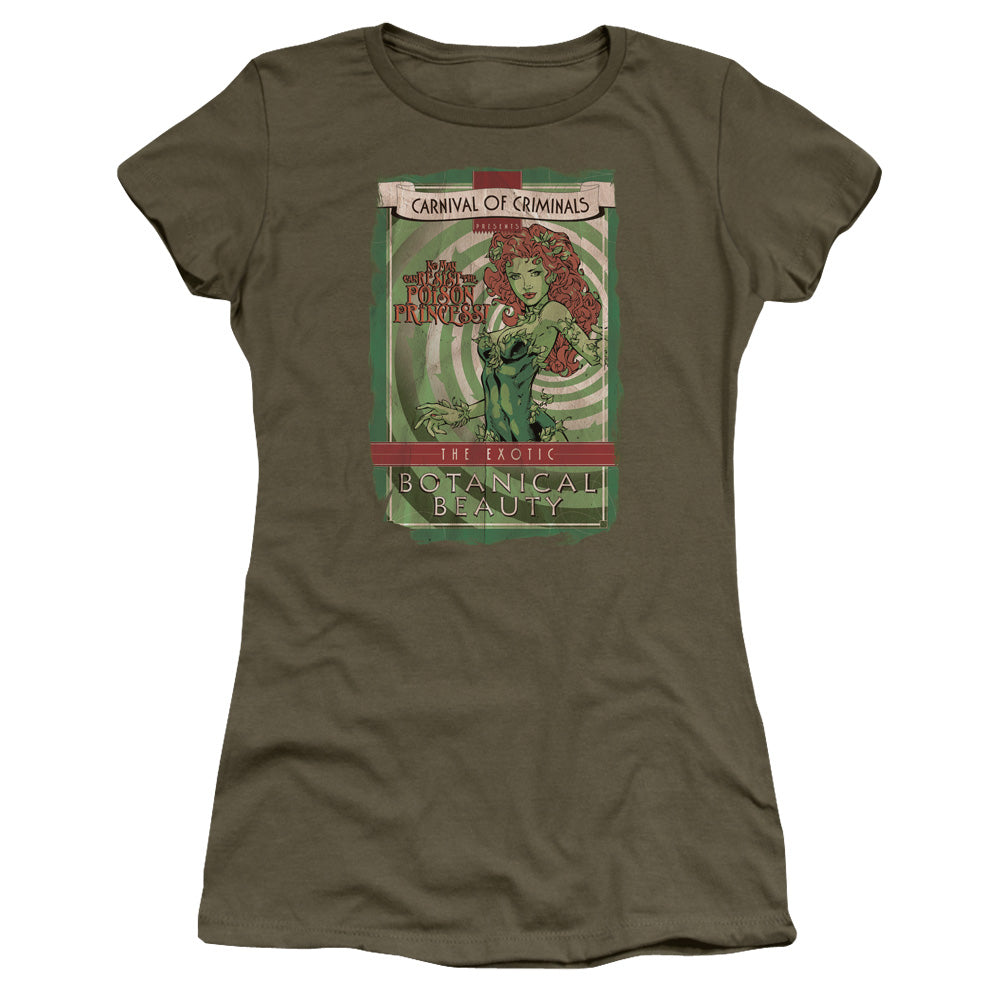 Batman Botanical Beauty Junior Sheer Cap Sleeve Womens T Shirt Military Green