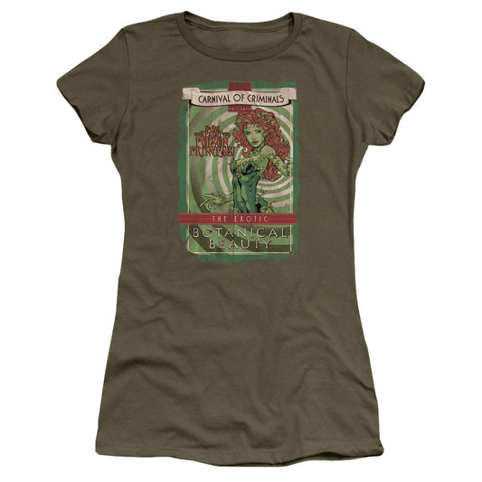 Batman Botanical Beauty Junior Sheer Cap Sleeve Womens T Shirt Military Green