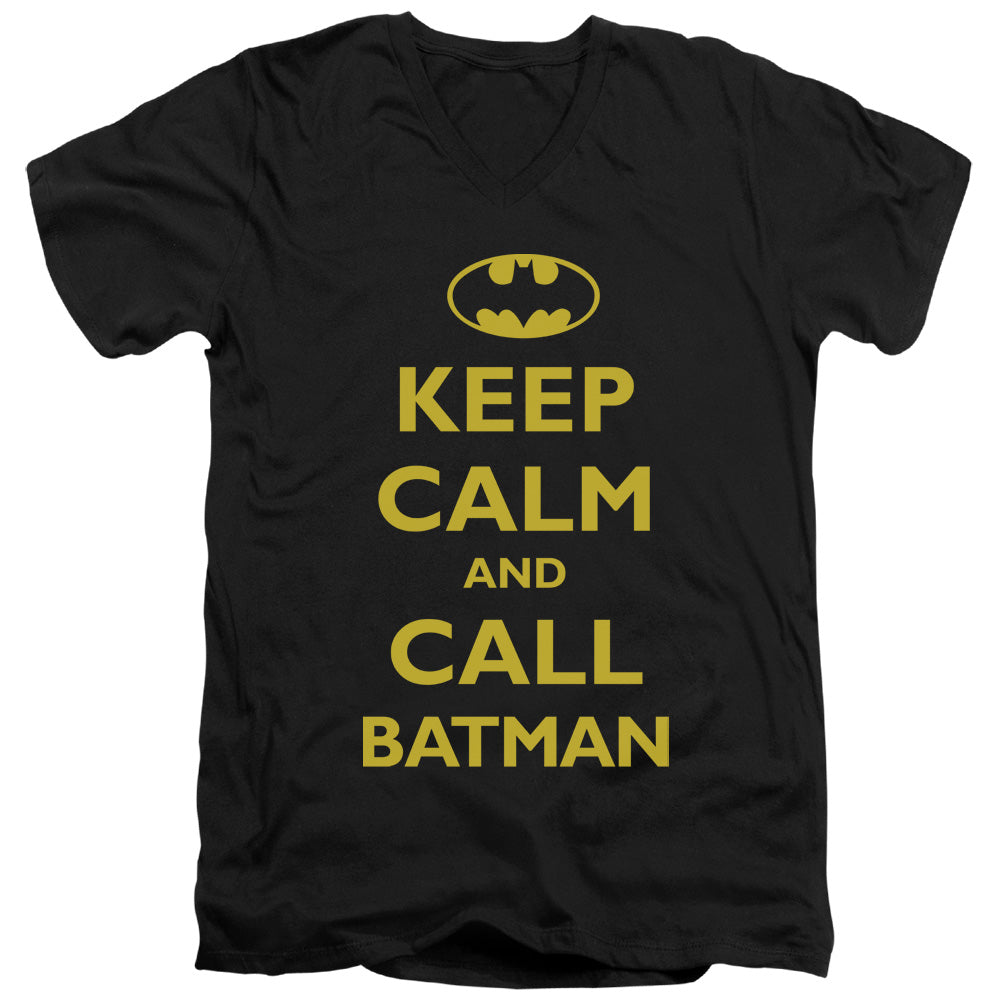 Batman Call Batman Mens Slim Fit V Neck T Shirt Black