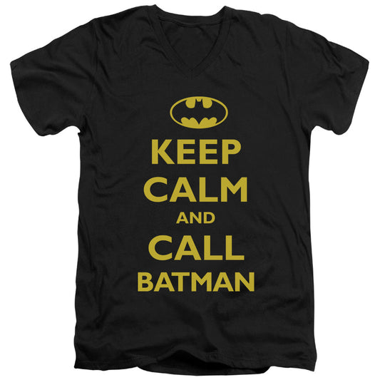 Batman Call Batman Mens Slim Fit V Neck T Shirt Black