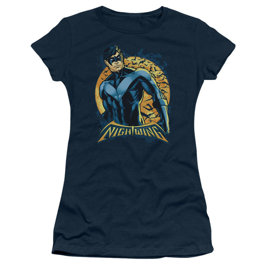 Batman Nightwing Moon Junior Sheer Cap Sleeve Womens T Shirt Navy Blue