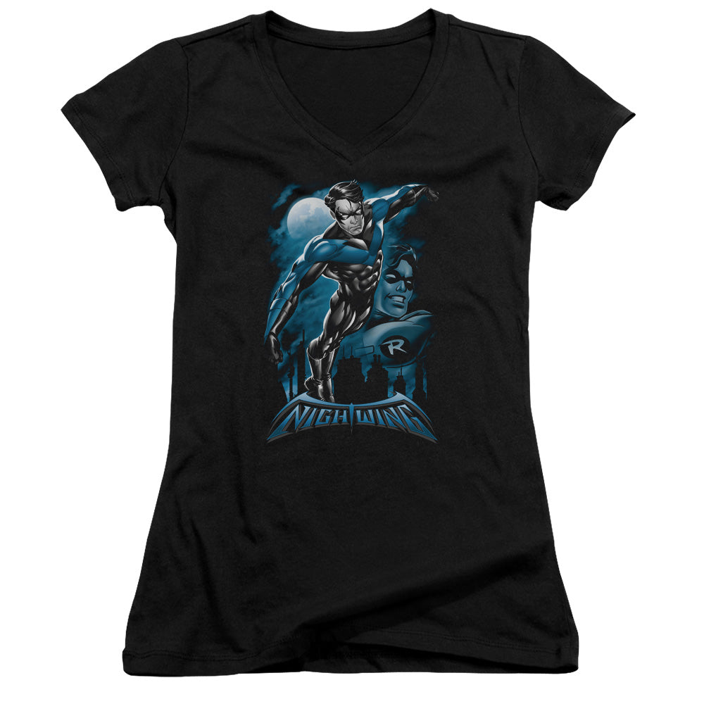 Batman All Grown Up Junior Sheer Cap Sleeve V Neck Womens T Shirt Black