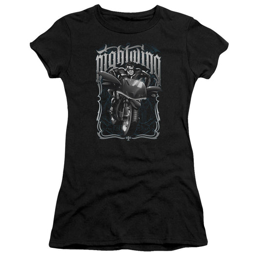 Batman Nightwing Biker Junior Sheer Cap Sleeve Womens T Shirt Black
