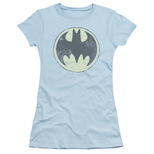 Batman Old Time Logo Junior Sheer Cap Sleeve Womens T Shirt Light Blue