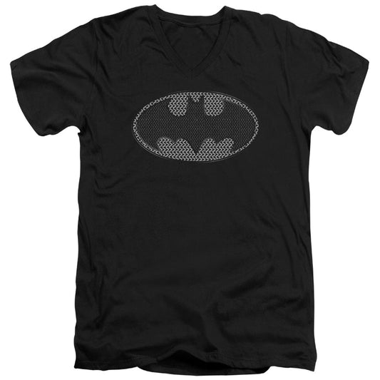 Batman Chainmail Shield Mens Slim Fit V Neck T Shirt Black