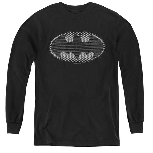 Batman Chainmail Shield Long Sleeve Kids Youth T Shirt Black