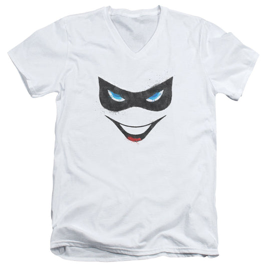 Batman Harley Face Mens Slim Fit V Neck T Shirt White