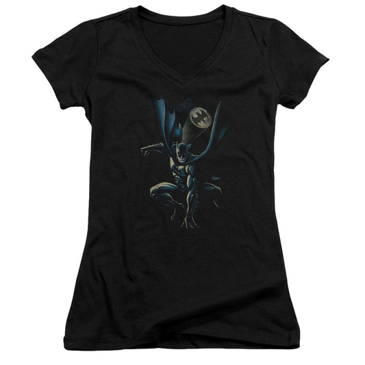 Batman Calling All Bats Junior Sheer Cap Sleeve V Neck Womens T Shirt Black