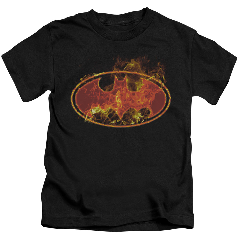 Batman Flames Logo Juvenile Kids Youth T Shirt Black