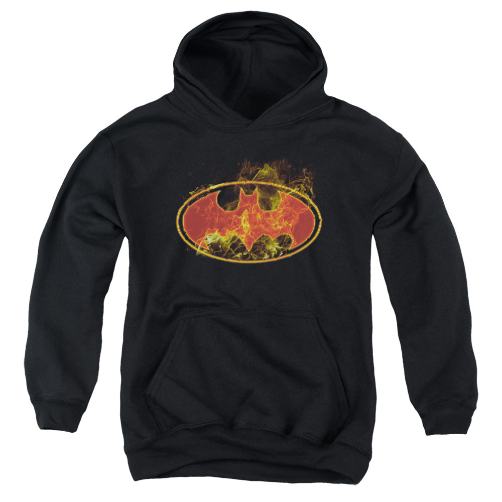 Batman Flames Logo Kids Youth Hoodie Black