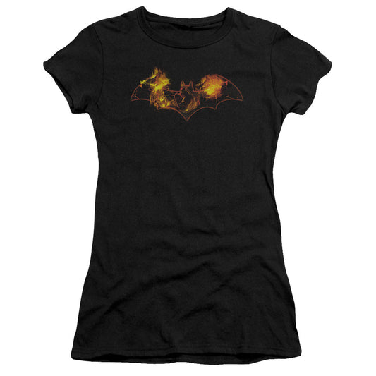 Batman Molten Logo Junior Sheer Cap Sleeve Womens T Shirt Black