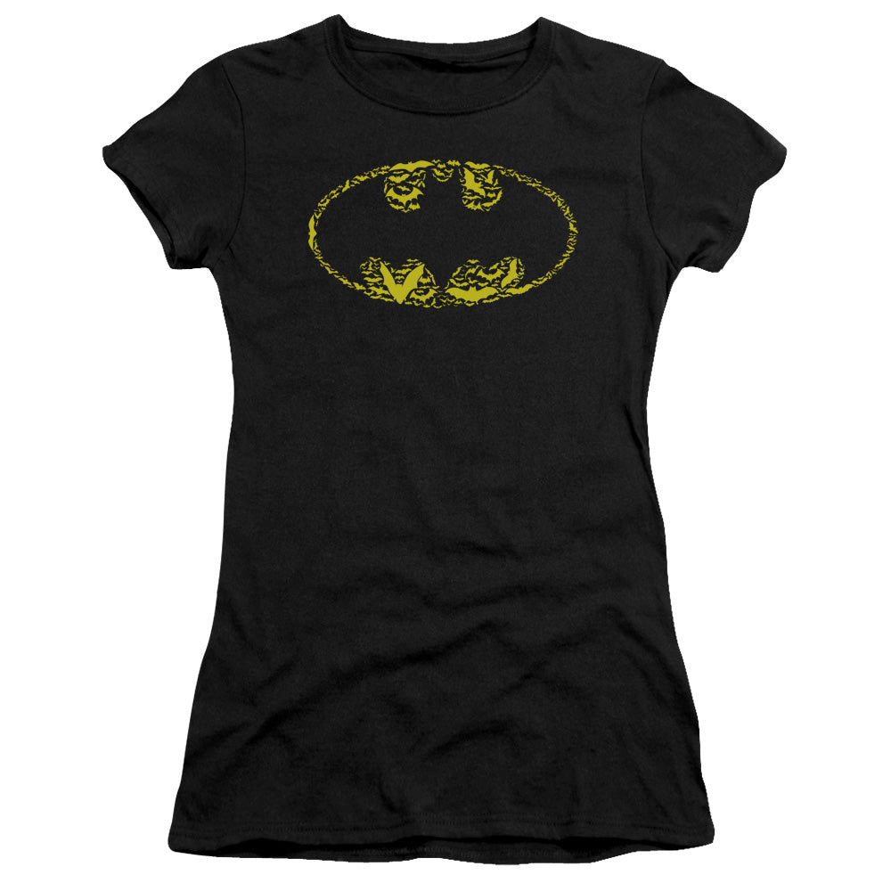 Batman Bats On Bats Junior Sheer Cap Sleeve Womens T Shirt Black
