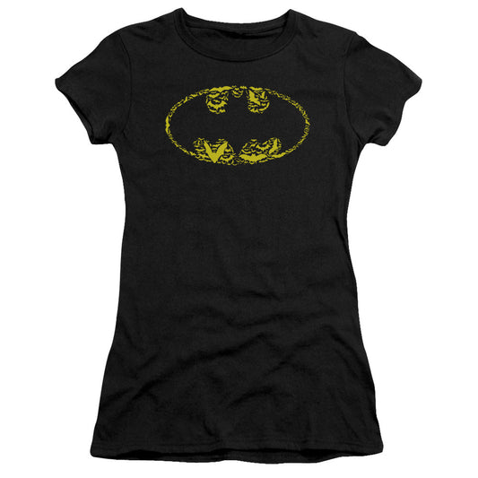 Batman Bats On Bats Junior Sheer Cap Sleeve Womens T Shirt Black