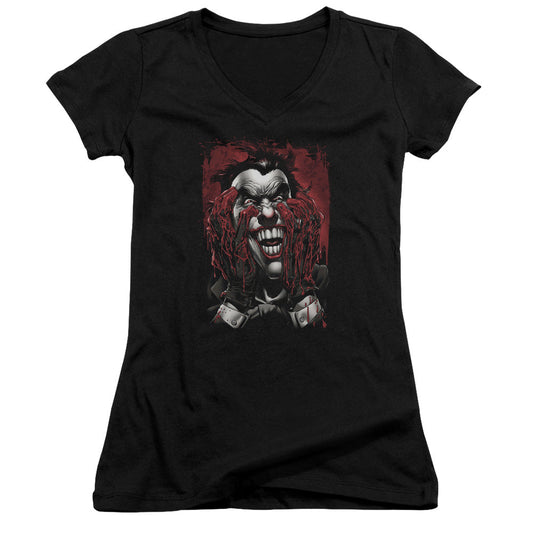 Batman Blood In Hands Junior Sheer Cap Sleeve V Neck Womens T Shirt Black