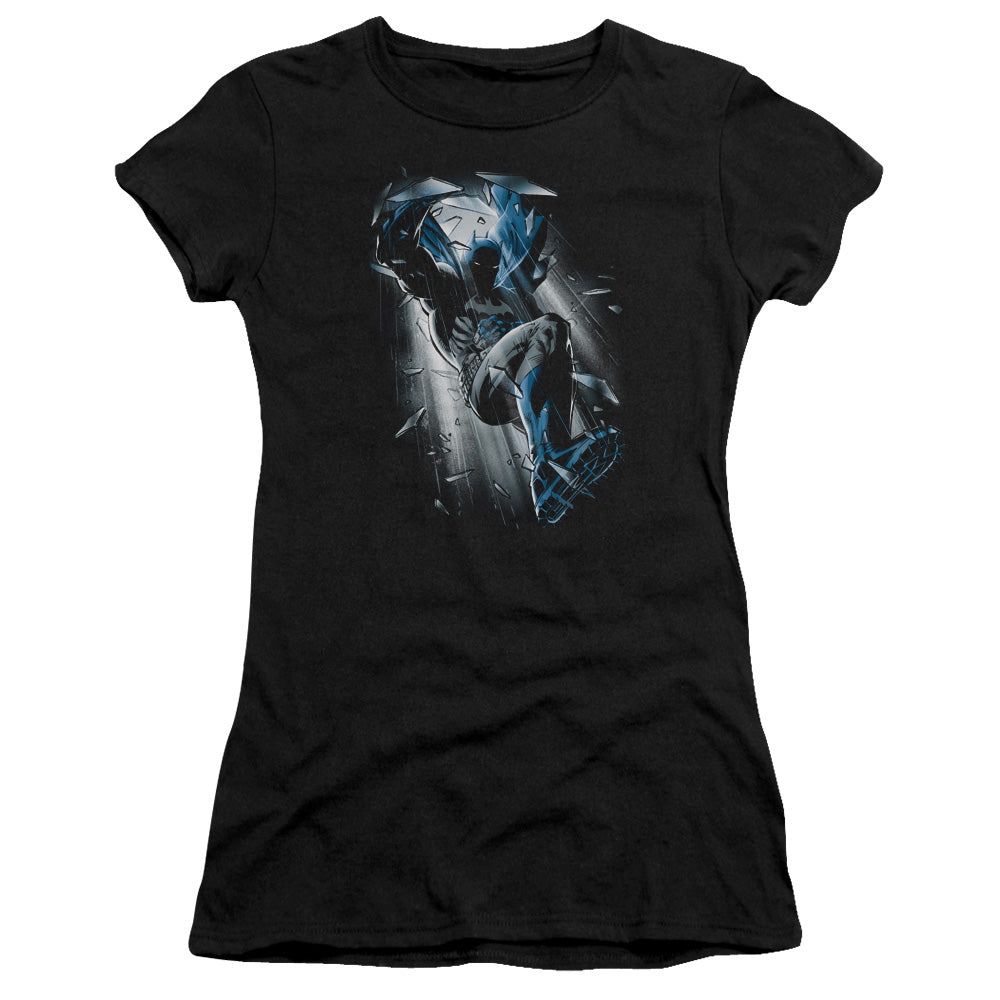 Batman Bat Crash Junior Sheer Cap Sleeve Womens T Shirt Black