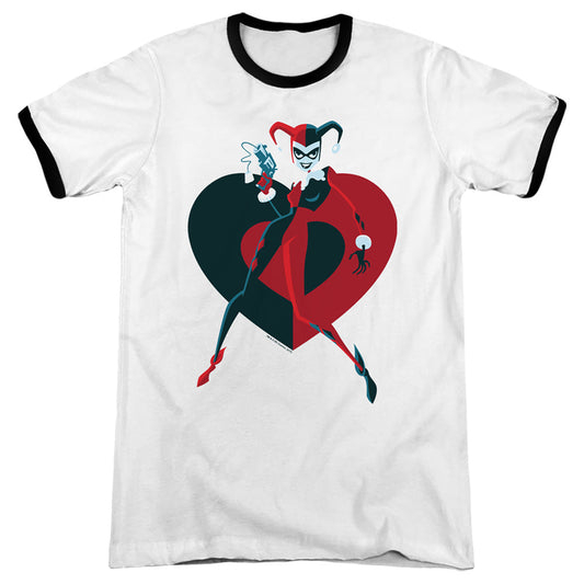 Batman Harely Heart Heather Ringer Mens T Shirt White Black