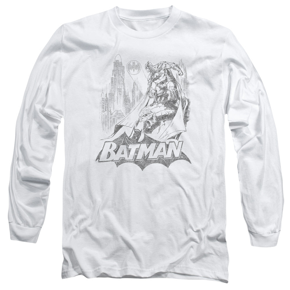 Batman Bat Sketch Mens Long Sleeve Shirt White