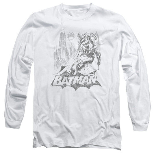 Batman Bat Sketch Mens Long Sleeve Shirt White