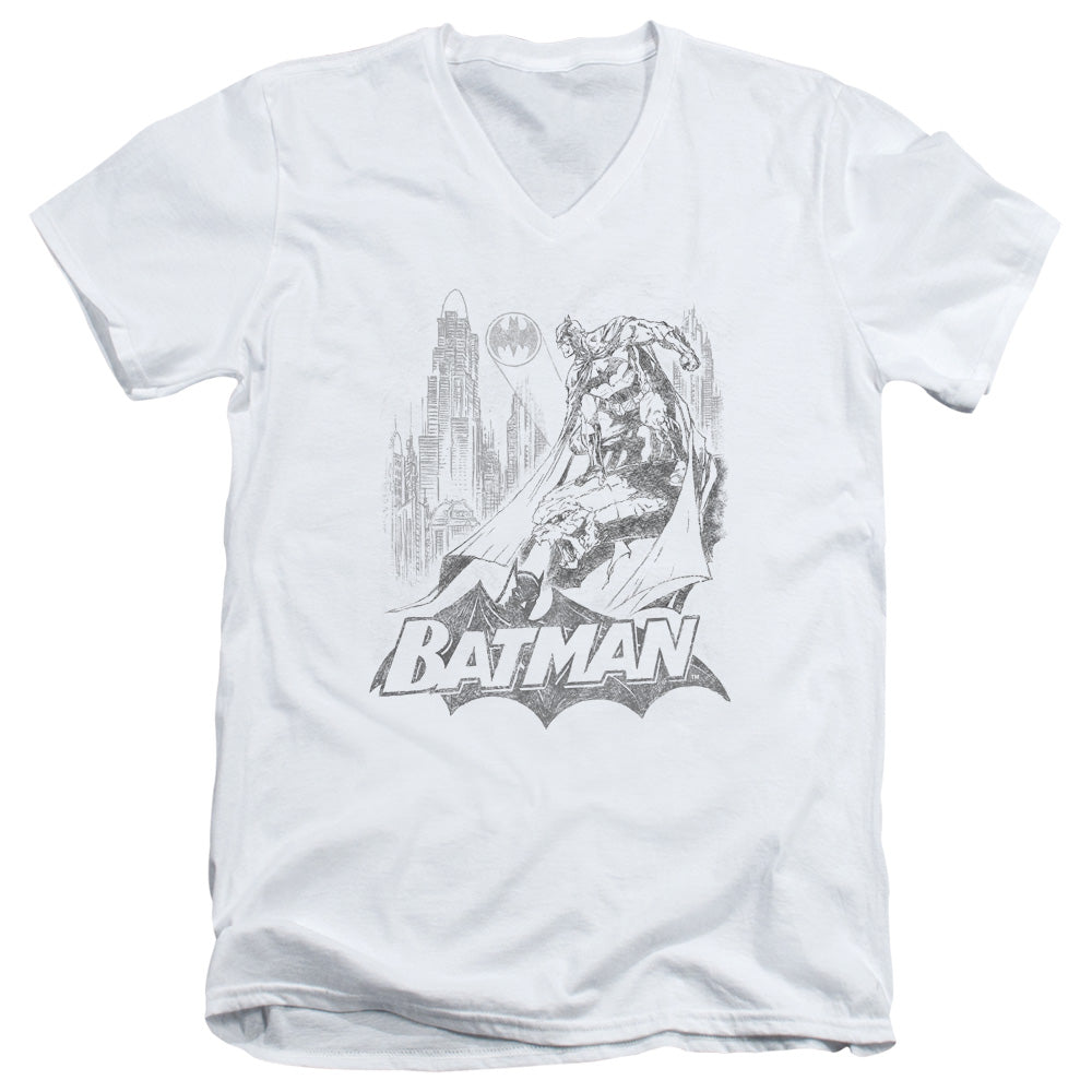 Batman Bat Sketch Mens Slim Fit V Neck T Shirt White