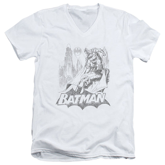 Batman Bat Sketch Mens Slim Fit V Neck T Shirt White