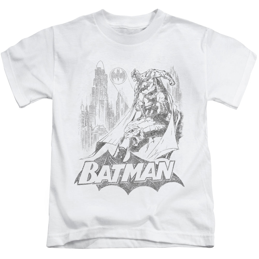 Batman Bat Sketch Juvenile Kids Youth T Shirt White