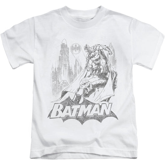 Batman Bat Sketch Juvenile Kids Youth T Shirt White