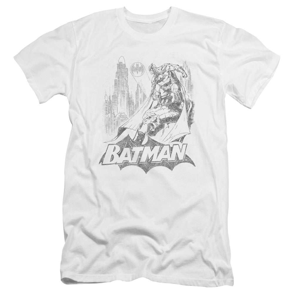 Batman Bat Sketch Premium Bella Canvas Slim Fit Mens T Shirt White