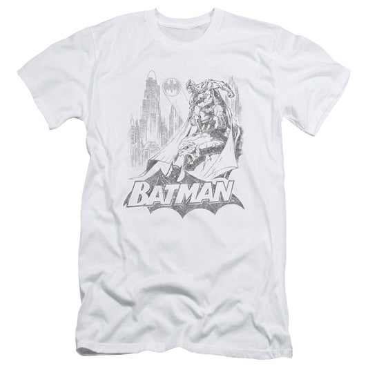 Batman Bat Sketch Slim Fit Mens T Shirt White