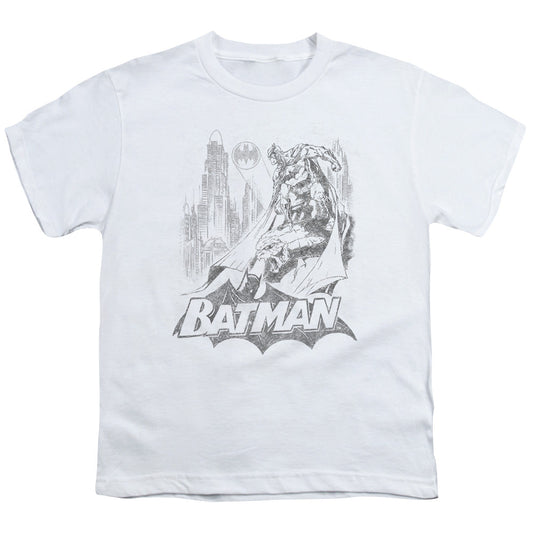 Batman Bat Sketch Kids Youth T Shirt White